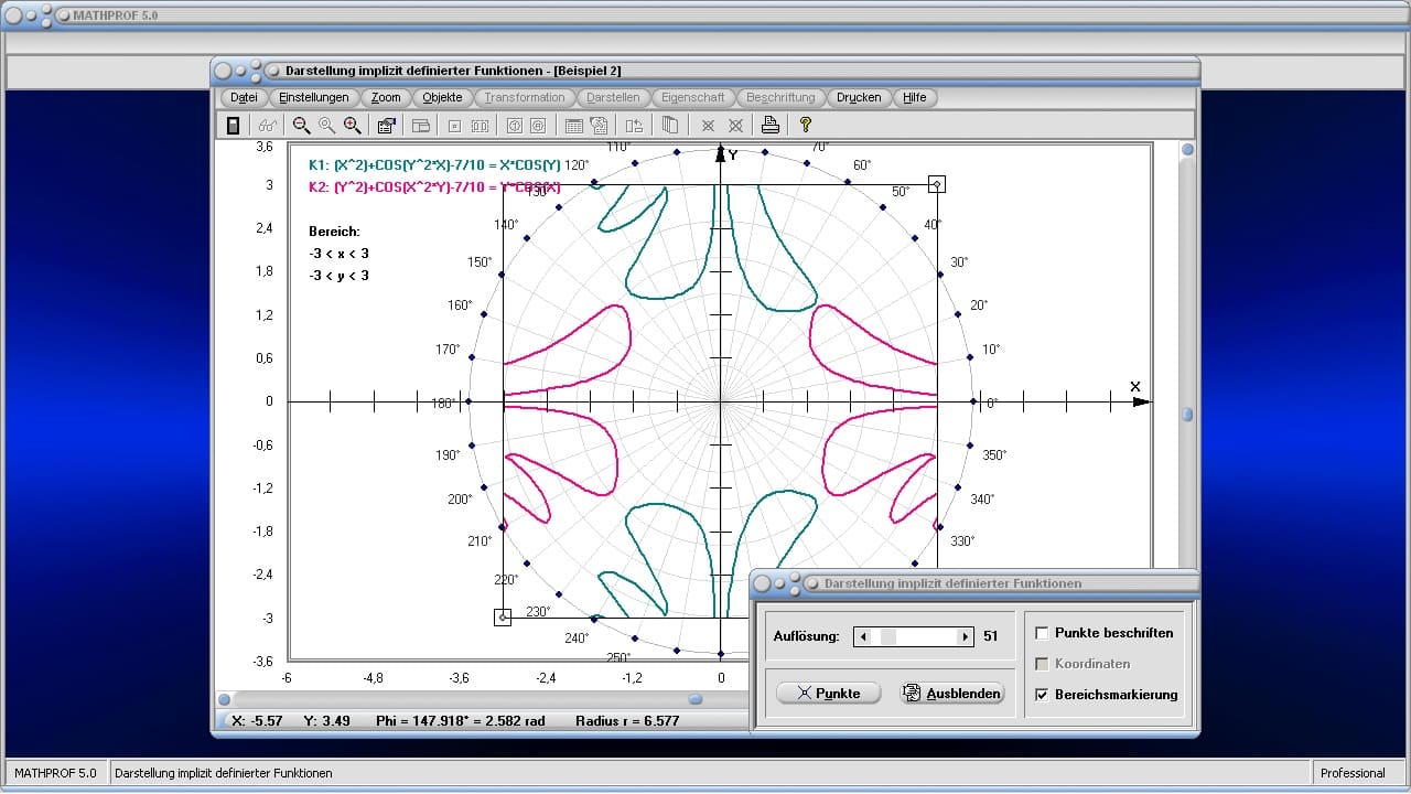 Implizite Funktionen - Bild 2 - Implizite Gleichungen - Implizite Kurven - Darstellung - Lösung einer Gleichung mit 2 Unbekannten - Zwei Variablen - Plotter für Gleichungen mit 2   Variablen - Plotter für f(x,y) - Funktion mit 2 Variablen - Implizite Darstellung von Kurven - Implizit definierte Funktionen - Plotten