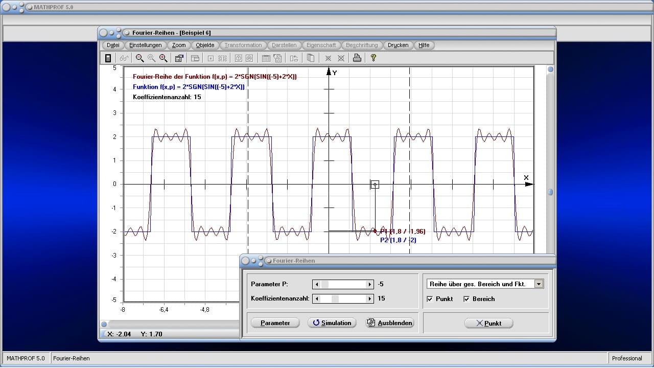 Fourier-Reihen - Bild 1 - Fourier-Reihe - Fourierreihen - Fourier - Fourier series - Fourierreihentwicklung - Interpolation - Koeffizienten - Analyse - Fourieranalyse - Reihe - Fourier-Integral - Fourier-Analyse - Fourierkoeffizienten - Komplexe Fourierkoeffizienten - Graph - Formel - Eigenschaften - Länge - Fläche - Zeichnen - Gleichung - Plotten - Grafisch - Darstellung - Berechnen - Berechnung - Darstellen 