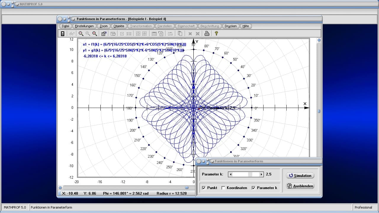 Parameterdarstellung von Funktionen - Bild 1 - Parameterkurve - Parametergleichung - Parameterform - Parameterdarstellung - Ortslinien - Funktionen in Parameterform - Funktionen - Kurven - Kurven in Parameterdarstellung - Grafische Darstellung einer Parametergleichung - Parametrisierte Kurve