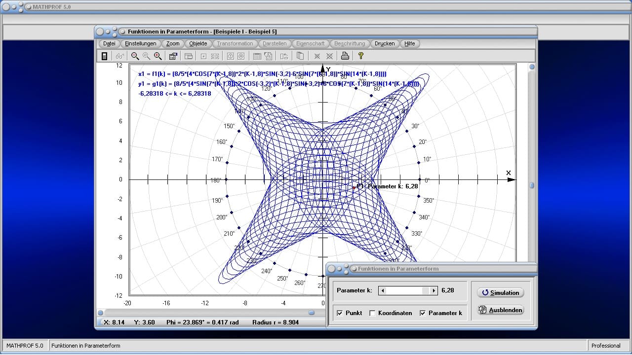 Parameterdarstellung von Funktionen - Bild 2 - Parameterdarstellung von Funktionen - Bild 2 - Parameterkurven - Parametergleichungen - Parameterform - Funktionen in Parameterform - Kurven - Parameterdarstellung - Parametrisierte Kurven - Kurvenplotter - Bahnkurven - Funktion - Funktionsgraph - Plot - Plotter - Rechner - Beispiel - Grafik - Graph - Graphen