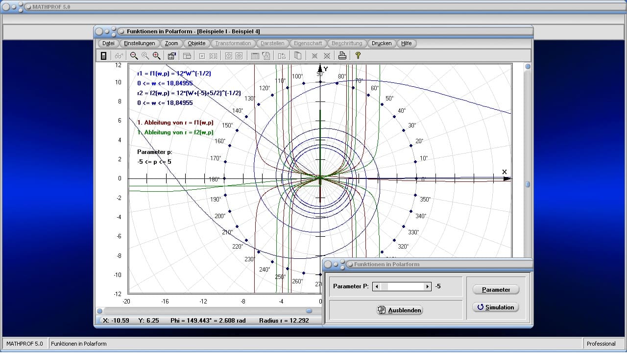 Darstellung von Funktionen in Polarkoordinaten - Bild 1 - Polardarstellung - Polardiagramm - Kurvenplotter - Kurve - Funktion - Polarkoordinaten - Darstellung - Polarform - Polarplot - Polar plot - Polarkoordinatensystem - Funktionsgraph - Plot - Plotter - Grafik - Zeichnen - Graph - Graphen