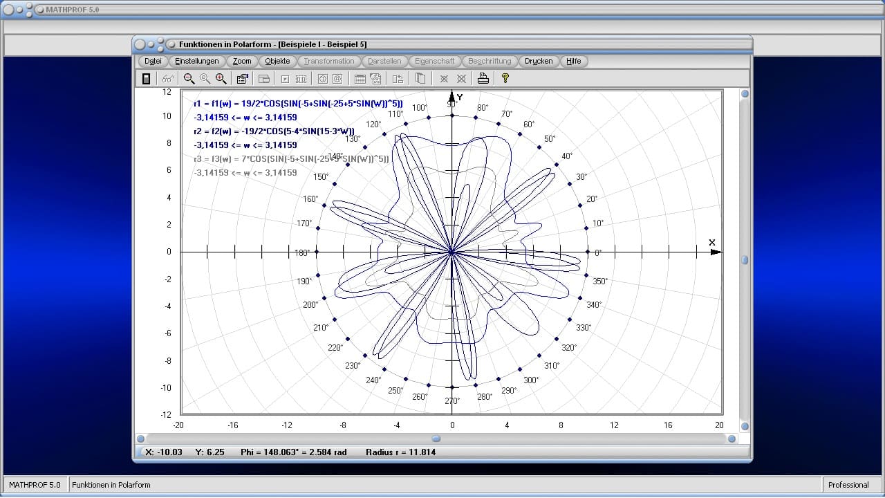 Darstellung von Funktionen in Polarkoordinaten - Bild 2 - Polardarstellung - Kurven - Polar - Funktion - Polarkoordinatendarstellung - Plot - Plotter - Grafik - Zeichnen - Graph - Graphen - Rechner