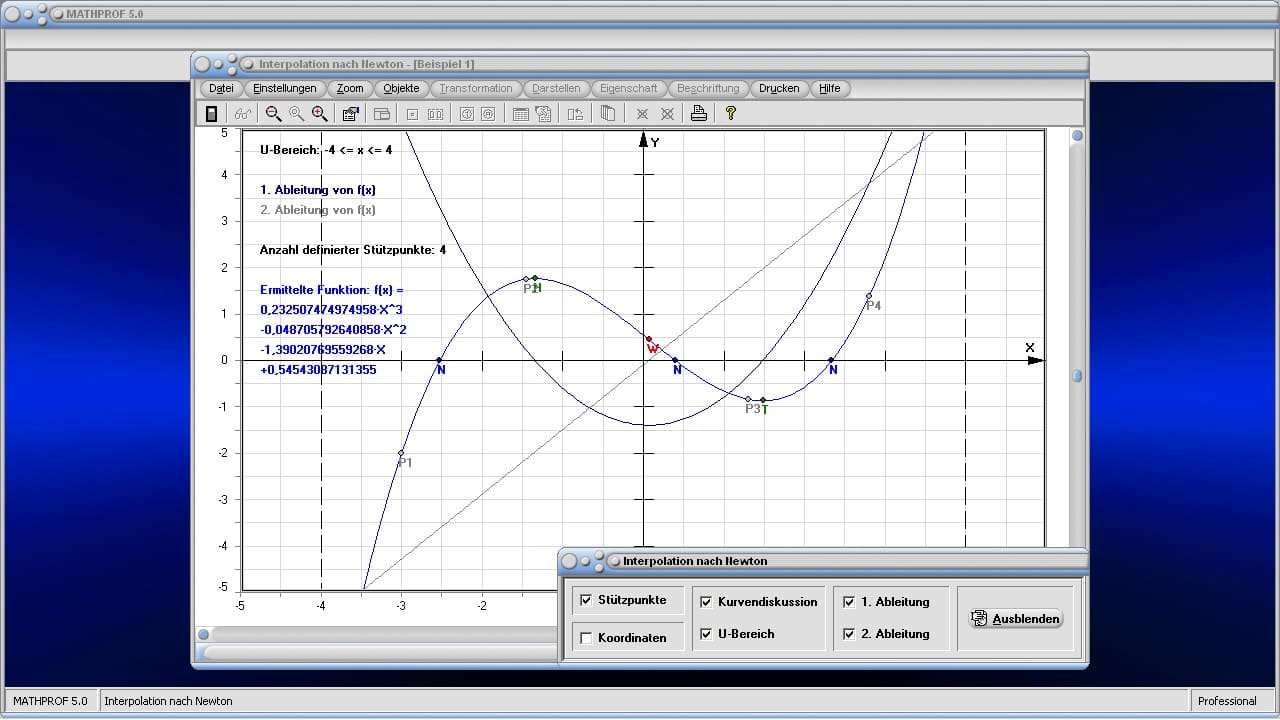 Interpolation nach Newton und Lagrange - Bild 1 - Interpolation - Verfahren - Newton - Lagrange - Interpolieren - Polynom - Polynominterpolation - Methoden - Interpolationspolynom - Lagrangesches Interpolationsverfahren - Lagrangesches Interpolationspolynom - Interpolationsformel - Interpolationsmethode - Lagrange-Verfahren - Werte - Stützwerte - Stützstellen - Stützpunkte - Plotten - Rechner - Plotter - Graph - Grafik - Darstellung