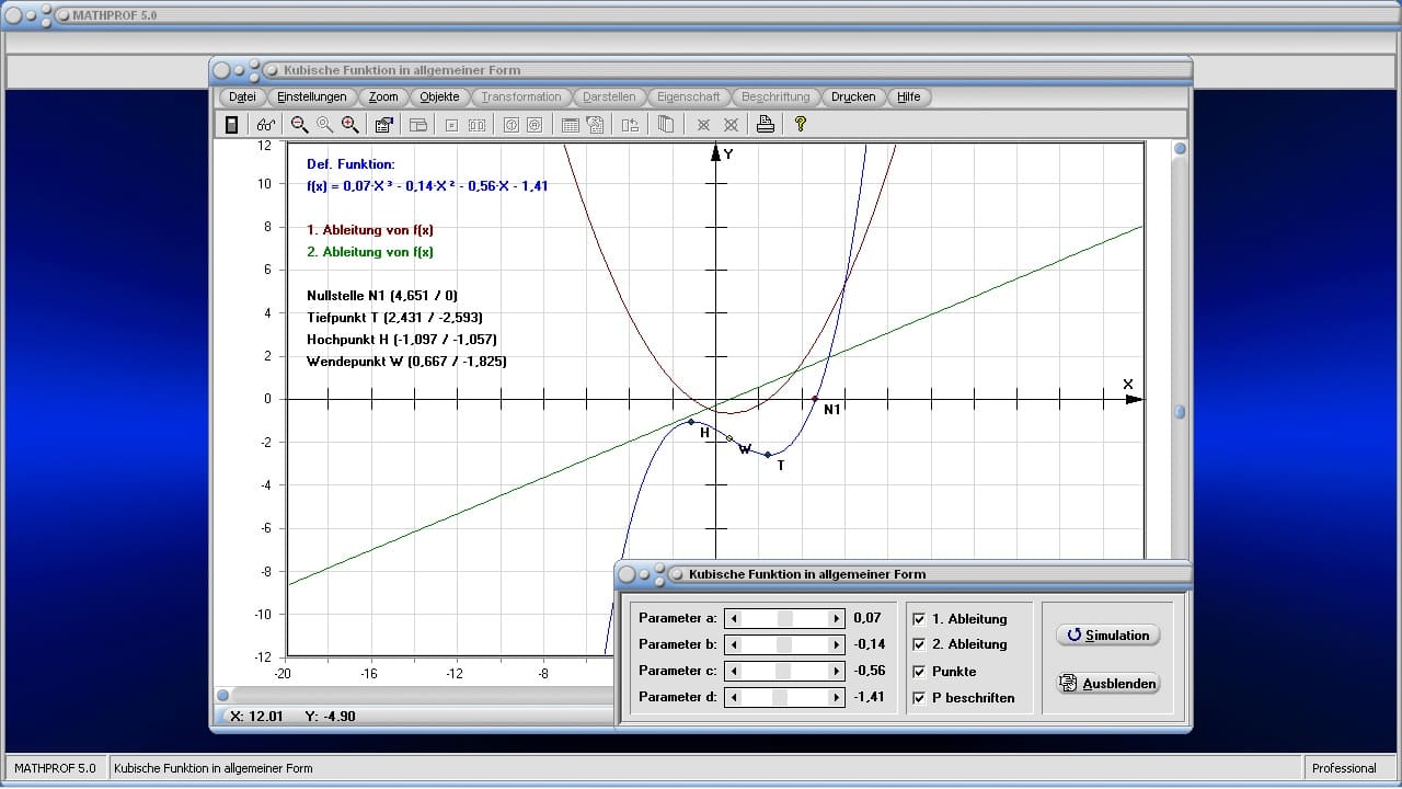 Kubische Funktion - Bild 2 - Kubische Funktionen - Funktion 3. Grades - Verschieben - Bestimmen - Extrempunkte - Steigung - Ableiten - Ableitung - Rechner - Berechnen - Kubische Parabel - Lösen - Lösung - Zeichnen - Plotten - Plotter - Graph - Grafisch