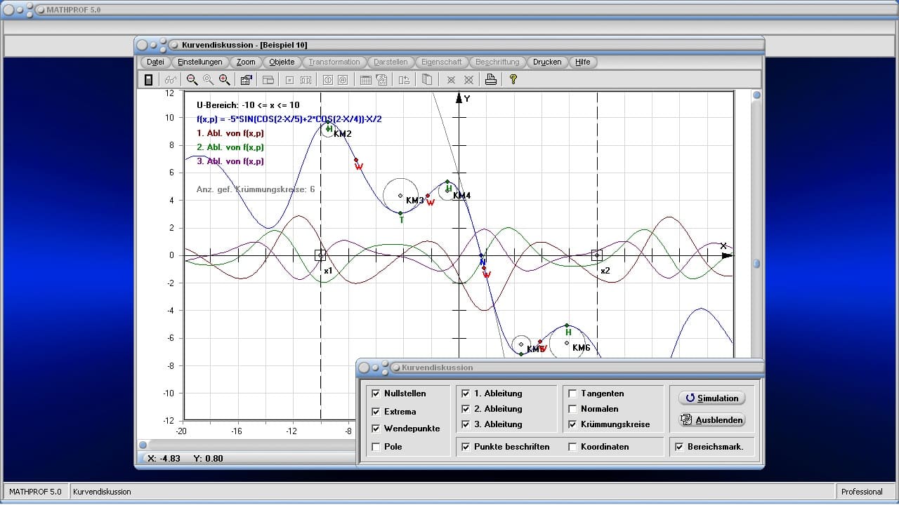Kurvendiskussion - Bild 4 - Lokale Minima - Lokale Maxima - Parameter - Extrema - Kurve - Nullstellen - Pole - Ableitungsfunktion - Steigungsfunktion - Dritte Ableitung - Normale - Wendestelle - Graph - Plotten - Grafisch - Bild - Grafik - Bilder - Darstellung - Berechnung - Rechner - Darstellen