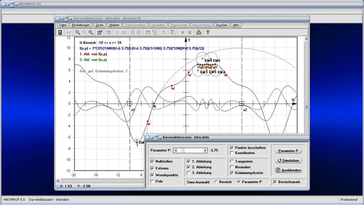 Kurvendiskussion - Bild 6 - Wendepunkt - Wendestelle - Funktionsrechner - Absolute Extrema - Maxima - Minima -  Ableitungen - Höhere Ableitungen - Polstellen - Ableitungsfunktion - Bestimmen - Berechnen - Graph - Plotten - Grafisch - Bild - Grafik - Bilder - Darstellung - Berechnung - Rechner - Darstellen 