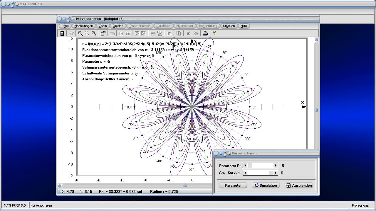 Kurvenscharen - Bild 5 - Funktionsscharen - Polarform - Polardarstellung - Scharen - Parameter - Scharparameter - Graphen - Zeichnen - Plotten - Rechner - Plotter - Graph - Grafik - Bilder - Beispiele - Darstellung - Berechnung - Darstellen