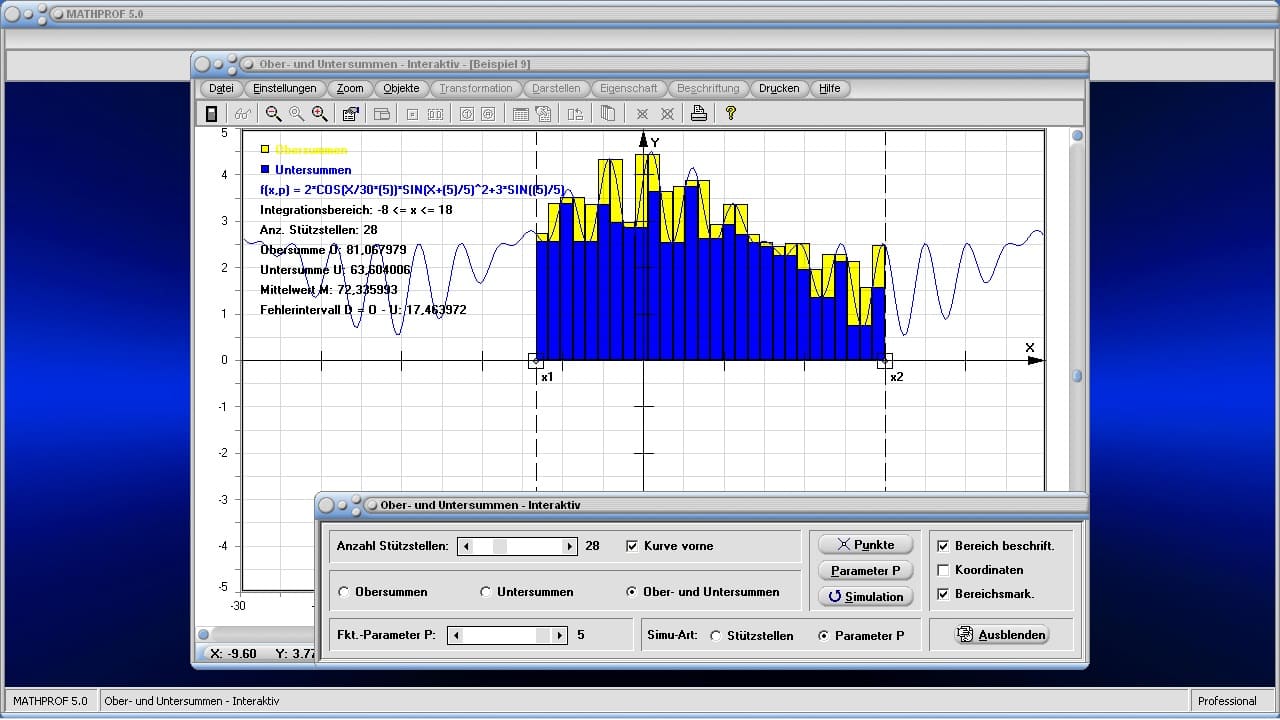 Obersummen - Untersummen - Bild 6 - Obersumme - Untersumme - Bestimmtes Integral - Numerische Integration - Intervall - Riemann-Summe - Rechtecksumme - Plotten - Bilder - Graph - Animation - Plotter - Plotten - Beispiel - Darstellung - Intervall - Berechnung - Darstellen - Grafische Darstellung