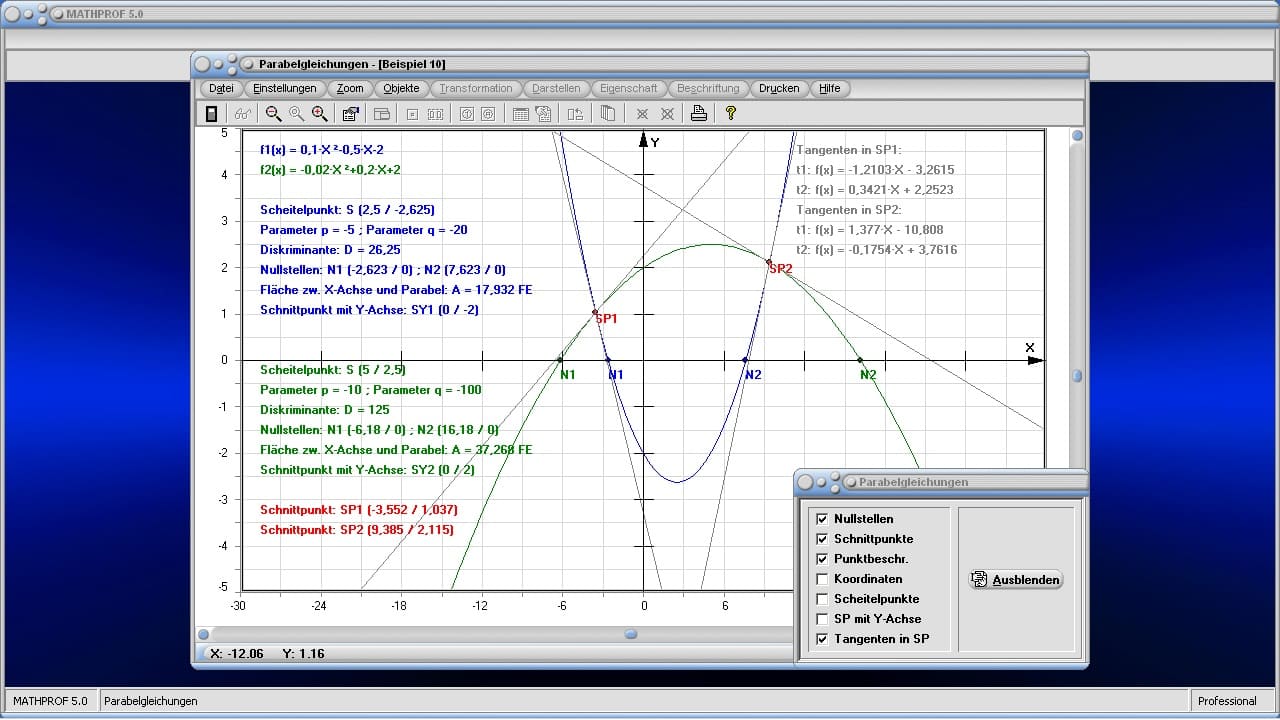 Parabelgleichungen - Bild 3 - Gemischt quadratische Funktion - Parabelrechner - Scheitelbestimmung - Parabelöffnung - Parabelform - Parameter einer Parabel - Parabel-Analyse - Scheitel - Scheitel einer Parabel - Scheitelgleichung - Parameter - Schnittpunkt - Graphen - Zeichnen - Plotten - Rechner - Plotter - Graph - Grafik - Darstellung - Berechnung - Darstellen