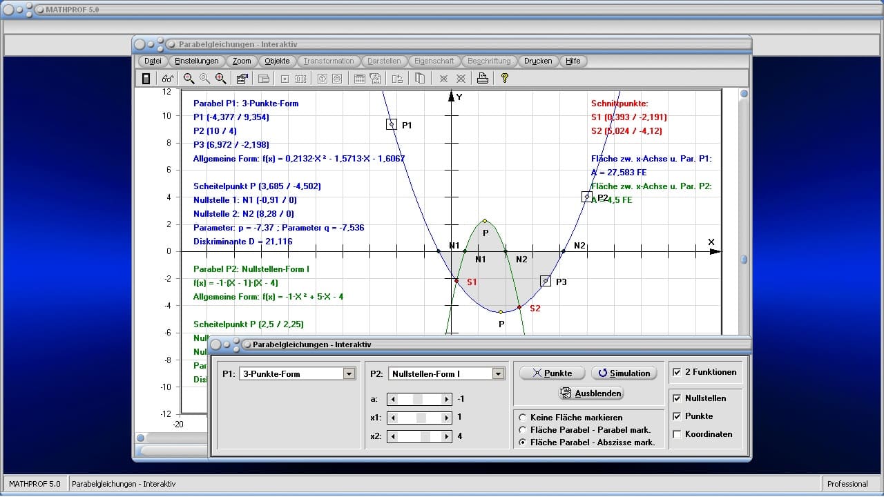 Parabelgleichungen - Bild 5 - Funktion zweiten Grades - Quadratische Funktion plotten - Quadratische Gleichung plotten - Quadratische Gleichungen - Parabel - Grafisch darstellen - Quadratische Funktionen - Gestreckte Parabel - Rechner - Plotter - Zeichnen - Graph - Grafik - Darstellung - Berechnung - Darstellen