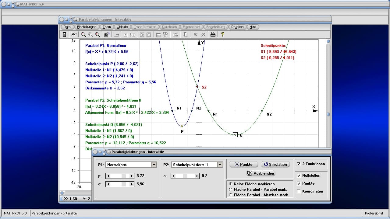 Parabelgleichungen - Bild 6 - Quadratische Funktion - Quadratische Funktionsgleichung - Parabel - Parabelstreckung - Parabelstauchung - Parabeln verschieben - Scheitelpunkt - Gestreckte   Parabel - Gestauchte Parabel - Verschiebung - Streckung - Stauchung - Graphen - Zeichnen - Plotten - Rechner - Plotter - Graph - Grafik - Darstellung - Berechnung - Darstellen