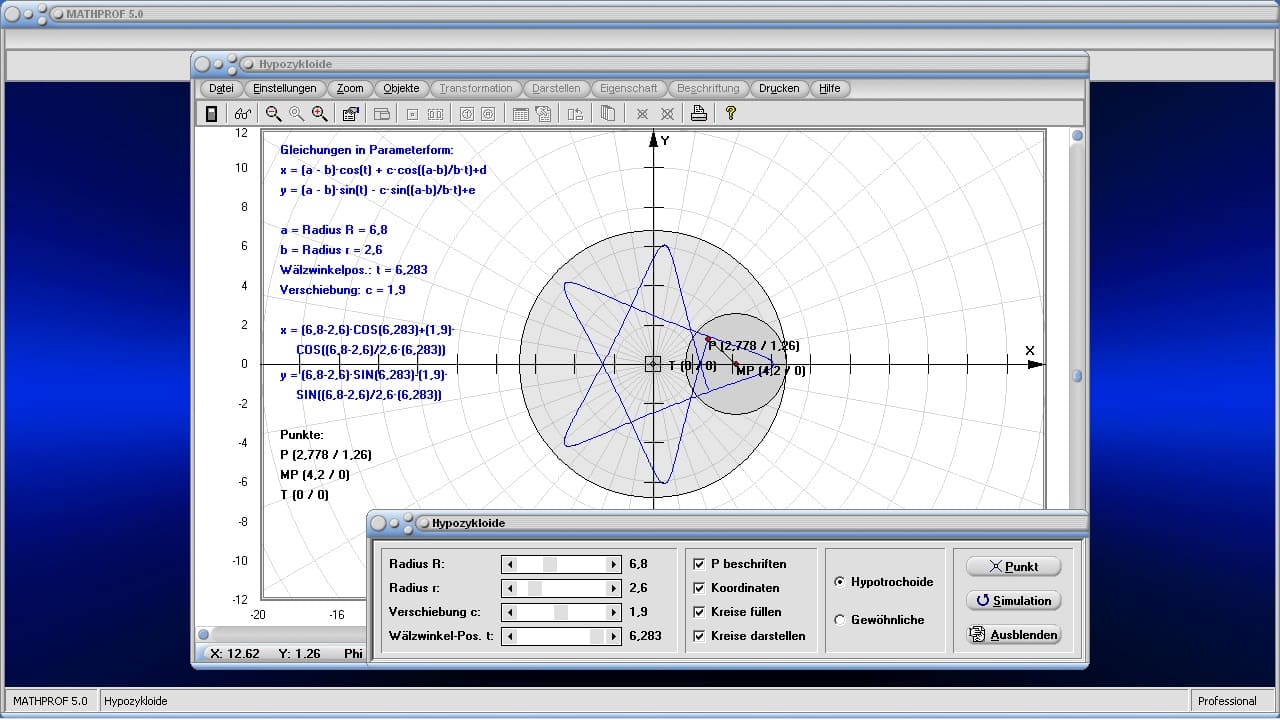 Zykloide - Epizykloide - Hypozykloide - Bild 3 - Rollkurve - Parameter - Gleichung - Funktion - Animation - Parameterdarstellung - Winkel - Kreis - Radius - Koordinaten - Graph - Plotten - Grafisch - Bilder - Eigenschaften - Darstellung - Berechnen - Berechnung - Rechner - Beispiel - Grafik - Zeichnen - Darstellen