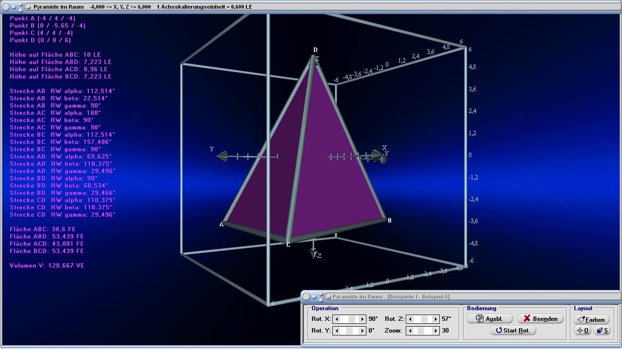 Pyramide - Oberfläche - Fläche - Mantelfläche - Oberflächeninhalt - Grundfläche - Mantel - Mantellinie - Seitenlänge - Seite - Volumen - Schwerpunkt - Kanten - Flächeninhalt - Rauminhalt - Grundfläche - Punkte - Höhe - Bild - Darstellen - Plotten - Graph - Rechner - Berechnen - Grafisch - Zeichnen - Plotter