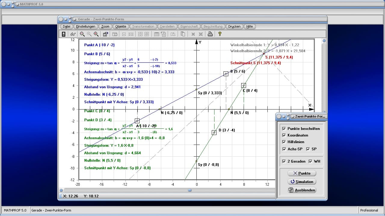 Gerade - Bild 3 - Lineare Funktion - Achsenabschnitt - Achsenabschnittsgleichung - Hauptform - Eigenschaften - Gerade - Gleichung - Nullstelle - Schnittpunkt - Geradengleichung - Darstellen - Plotten - Graph - Rechner - Berechnen - Grafik - Zeichnen - Plotter