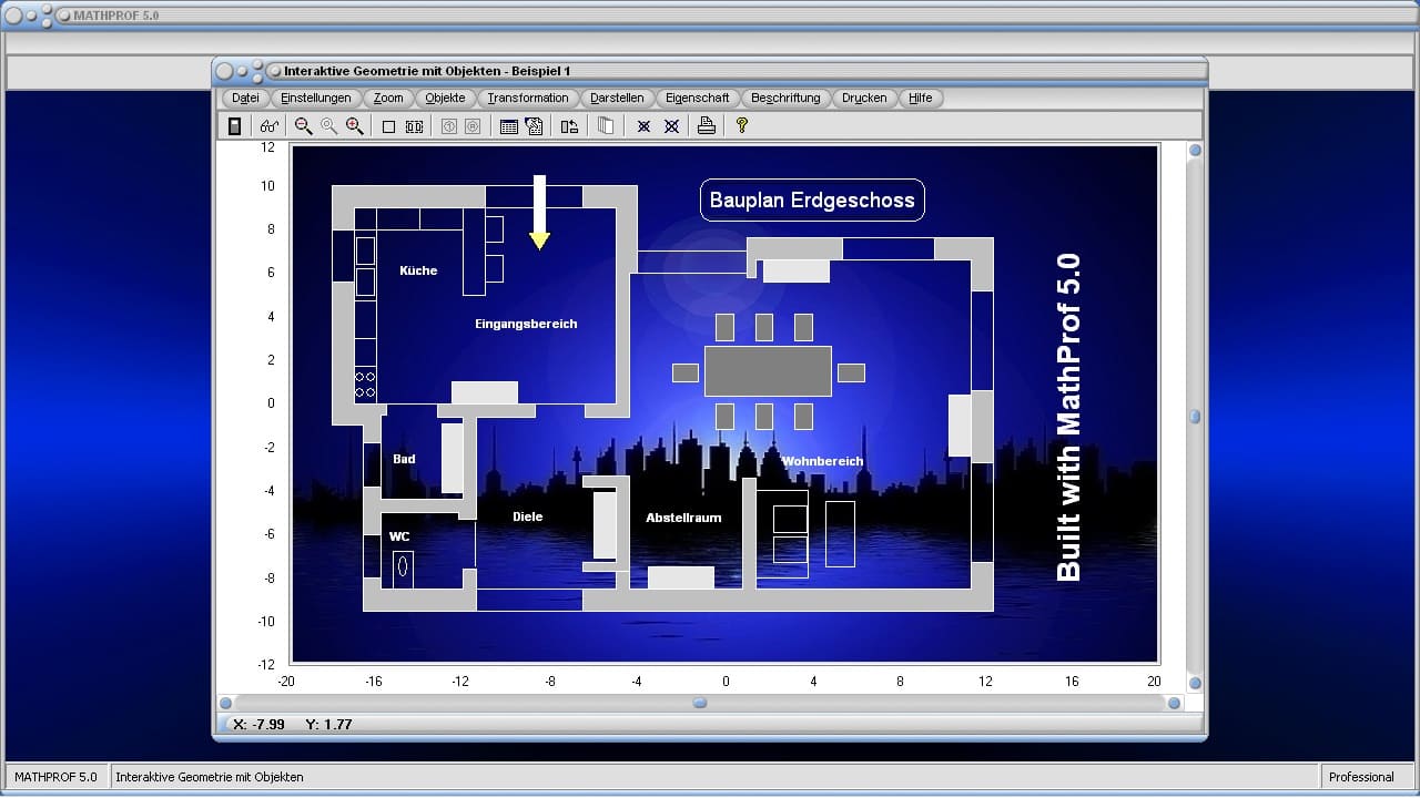 Interaktive Geometrie mit Objekten - Bild 1 - Geometrieprogramm - Dynamische Geometrie - Software - Figuren - Objekte - DGS - Konstruktion - Geometrische Figuren - Zeichnen - Zusammengesetzte Flächen - Darstellen - Plotten - Graph - Rechner - Berechnen - Grafik - Zeichnen - Plotter - Programm