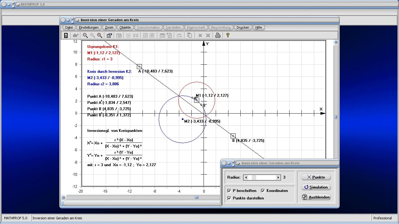 Inversion - Kreis - Gerade - Bild 2 - Inversion am Kreis - Inverse - Kreis - Gerade - Gerade invertieren - Umkehrung - Inversionszentrum - Kreisspiegelung - Darstellen - Plotten - Graph - Rechner - Berechnen - Grafik - Zeichnen - Plotter