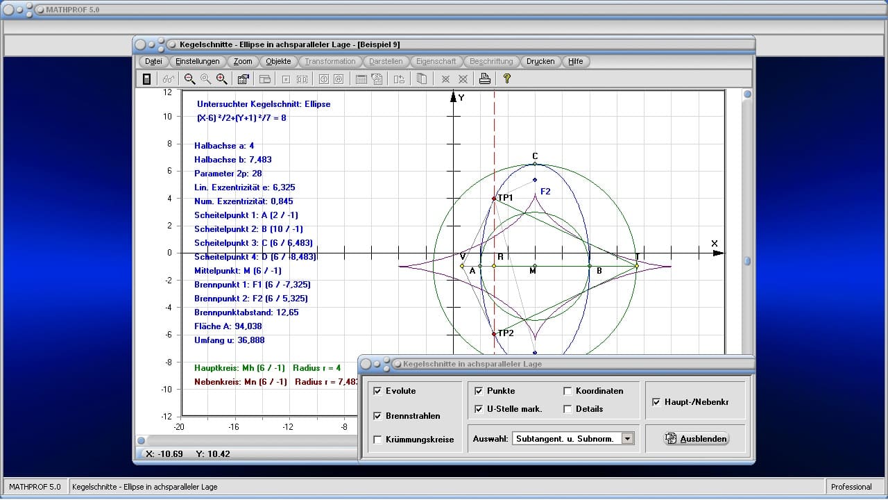 Kegelschnitte in achsparalleler Lage - Bild 2 - Kegelschnitte - Kegelschnittkurven - Ellipsensegment - Ellipsenabschnitt - Halbellipse - Brennpunkte - Ellipsensektor - Ellipse - Kreis - Segment - Abschnitt - Ausschnitt - Sektor - Ellipsenbogen - Ellipsenberechnung - Ellipsengleichung - Mittelpunkt - Darstellen - Plotten - Graph - Rechner - Berechnen - Grafik - Zeichnen - Plotter