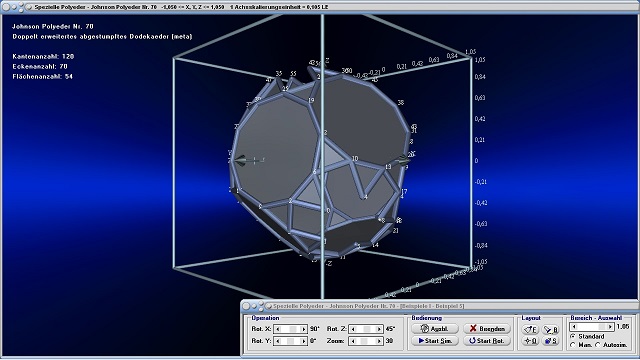 Spezielle Polyeder - Bild 1 - Johnson-Körper - Johnson-Polyeder - Räumliche Körper - Polyeder - Raumgeometrie - Vielflächner - Konvexe Polyeder - Dreidimensional - 3D - Geometrische Körper - Raum - Körper - Kanten - Struktur - Ecken - Netz - Gitter - Modell - Plotter - Koordinaten - Flächenwinkel - Bild - Darstellen - Plotten - Graph - Rechner - Berechnen - Grafik - Zeichnen