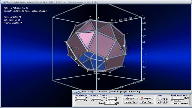 Spezielle Polyeder - Bild 2 - Johnson-Körper - Johnson-Polyeder - Raumgeometrie - Vielflächner - Konvexe Polyeder - Dreidimensional - 3D - Geometrische Körper - Raum - Körper - Kanten - Struktur - Ecken - Netz - Gitter - Modell - Plotter - Koordinaten - Flächenwinkel - Bild - Darstellen - Plotten - Graph - Rechner - Berechnen - Grafik - Zeichnen - Plotter