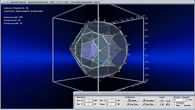 Spezielle Polyeder - Bild 3 - Vielflächner - Konvexe Polyeder - Arten - Dreidimensional - 3D - Geometrische Körper - Raum - Körper - Kanten - Struktur - Ecken - Netz - Gitter - Modell - Plotter - Koordinaten - Flächenwinkel - Bild - Darstellen - Plotten - Graph - Rechner - Berechnen - Grafik - Zeichnen - Plotter