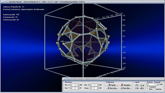 Spezielle Polyeder - Bild 4 - Vielflächner - Konvexe Polyeder - Arten - Dreidimensional - 3D - Geometrische Körper - Raum - Körper - Kanten - Struktur - Ecken - Netz - Gitter - Modell - Plotter - Koordinaten - Flächenwinkel - Bild - Darstellen - Plotten - Graph - Rechner - Berechnen - Grafik - Zeichnen - Plotter