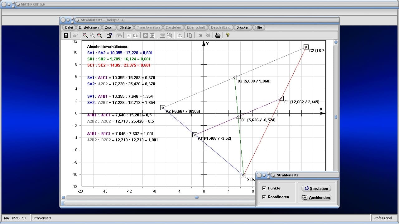 Strahlensatz  - Bild 2 - Vierstreckensatz - Vierstreckensätze - Strecken - 1. Strahlensatz - 2. Strahlensatz - 3. Strahlensatz - Bild - Darstellen - Plotten - Graph - Rechner - Berechnen - Grafik - Zeichnen - Plotter