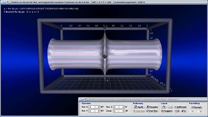 Komplex - Realteil - Imaginärteil - Rotationskörper - x-Achse - Drehkörper - Dreidimensional - 3D - Simulation - Rotation - Animation - Simulation - Integralrechnung - Rotationsintegral - Statisches Moment - Volumen - Rotationsvolumen - Mantelfläche - Mantel - Plotten - Graph - Grafisch - Bilder - Plot - Darstellung - Drehung - Drehachse - Plotter - Rechner - Berechnen