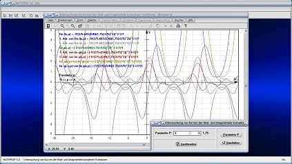 Komplex - Realteil - Imaginärteil - Funktionen - 1. Ableitung einer Funktion - 2. Ableitung einer Funktion - Logarithmische Darstellung - Halblogarithmische Darstellung - Symmetrie von Funktionen - Funktionen addieren - Funktionen subtrahieren - Funktionen multiplizieren - Funktionen dividieren - Graph - Rechner - Plotter