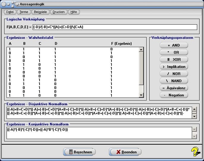 Aussagenlogik - Bild 2 - Aussagen - Logik - Rechnen - Logische Operatoren - Kombinierte Aussagen - Implikationen - Aussagefunktionen - Kontraposition - Berechnung - Wenn-Funktionen - Wenn-Oder-Funktion - NAND-Verknüpfung - NOR-Verknüpfung - Und-Verknüpfung - Oder-Verknüpfung - OR-Verknüpfung - XOR-Verknüpfung - Rechner - Tabelle