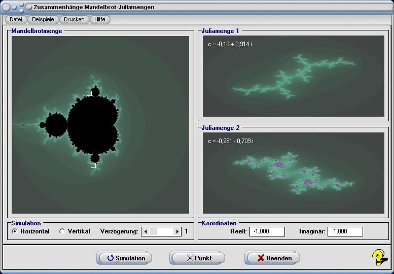 Zusammenhänge zwischen Mandelbrot- und Juliamengen - Bild 1 - Chaotisches System - Fraktale Geometrie - Rechner - Mandelbrot Set - Grafik - Fraktale - Mandelbrotmengen - Juliamengen - Grafik - Animation