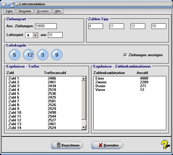 Lotto-Simulation - Bild 2 - Lotto-Wahrscheinlichkeit - Wahrscheinlichkeit - Glücksspiel - System - Zahlenkombinationen - Rechner - Zufall - Berechnen - Möglichkeiten - Kombinationen