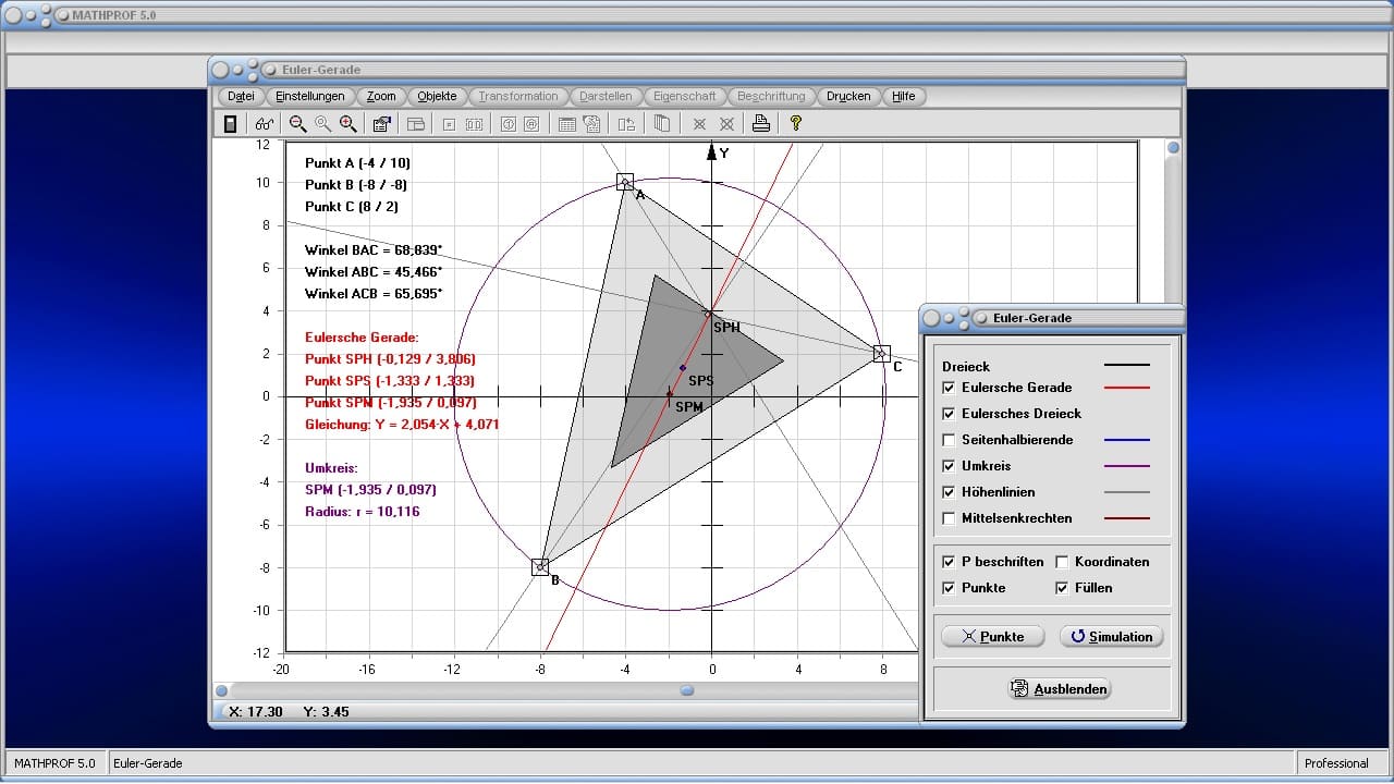 Euler-Gerade - Bild 1 - Euler-Kreis - Eulersche Gerade - Eulersches Dreieck - Konstruktion - Konstruieren - Eigenschaften - Berechnen - Graph - Grafisch - Erklärung - Beschreibung - Definition - Bild - Rechner - Grafik - Darstellung - Berechnung - Zeichnen - Darstellen