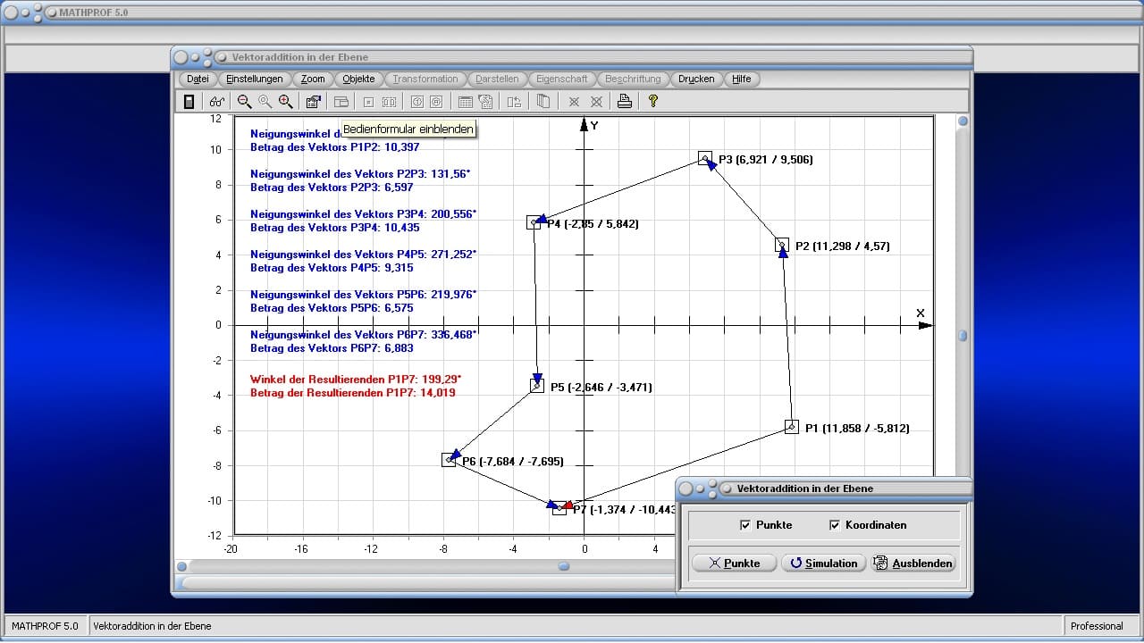 Vektoraddition in der Ebene - Bild 2 - Vektoren - Zeichnerische Darstellung - Zeichnerisch addieren - Winkel zwischen Vektoren - Länge von Vektoren - Länge eines Vektors - Vektoren im R2 - Vektoren 2D - Betrag eines Vektors - Winkelberechnung - Winkelbestimmung - Abstand zwischen zwei Punkten - Basisvektoren - Vektorielle Addition - Resultierende - Gegenvektor - Verbindungsvektor - Kräfteaddition - Rechenoperationen - Vektorsumme - Summe von Vektoren - Darstellung von Kräften - Vektoren und Koordinaten - Vektoren grafisch addieren - Geometrische Addition - Geometrische Darstellung - Geometrisch addieren - Darstellen - Plotten - Graph - Rechner - Berechnen - Grafik - Zeichnen - Plotter