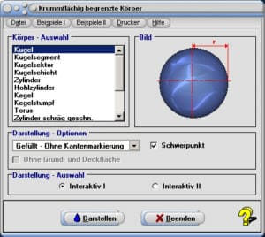 MathProf - Zylinderfläche - Querschnittsfläche - Massenmittelpunkt - Kegelberechnung - Gerader Kreiskegel - Gerader Kegel - Walze - Mantelfläche - Merkmale - Arten - Halbkugel - Konus - Kugelkalotte - Kugelhaube - Kegelverhältnis - Kegelverjüngung - Verjüngung - Verhältnis