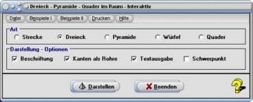 MathProf - Würfel - Quader - Pyramide - Strecke - Raum - Räumlich - 3D - Eigenschaften - Rechner - Berechnen - Darstellen - Zeichnen - Oberfläche - Volumen - Seite - Höhe - Länge - Breite - Fläche