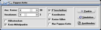 Pappos-Kette - Pappus-Kette - Berührende Kreise - Invertierter Kreis - Rechner - Berechnen - Darstellen - Zeichnen - Iterationen