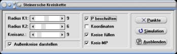 MathProf - Steinersche Kreiskette - Kreiskette - Kreise - Kette - Invertieren - Invertierter Kreis - Inversion - Inversionskreis - Steiner - Rechner - Berechnen - Darstellen - Zeichnen