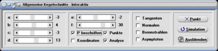 MathProf - Allgemeiner Kegelschnitt - Allgemeine Kegelschnitte - Lineare Exzentrizität - Numerische Exzentrizität - Kegelwinkel - Eigenschaften - Brennpunkt - Asymptote - Tangente - Normale - Rechner - Berechnen - Darstellen - Zeichnen - Plotten