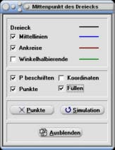 MathProf - Mittenpunkt - Mittelpunkt - Dreieck - Mittellinien - Ankreise - Winkelhalbierende - Rechner - Berechnen - Darstellen - Zeichnen - Grafisch