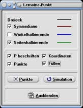 MathProf - Lemoine Punkt - Dreieck - Symmediane - Seitenhalbierende - Winkelhalbierende - Rechner - Berechnen - Darstellen - Zeichnen - Grafisch