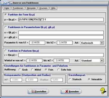 MathProf - Inverse Funktion - Invers - Inversion - Funktion - Kreis - Polarform - Parameterform - Explizit - Kartesisch - Graph - Grafisch - Darstellen - Zeichnen - Parameter - Plotten