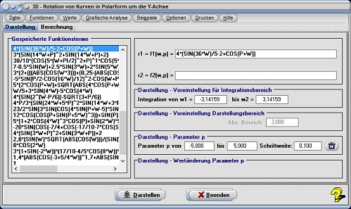 MathProf - Polarform - Polarkoordinaten - Rotationskörper - 3D - Volumen - Animation - Berechnen - Darstellen - Eigenschaften - Rotation um x-Achse - Plotten - Graph - Grafik - Zeichnen - Plotter