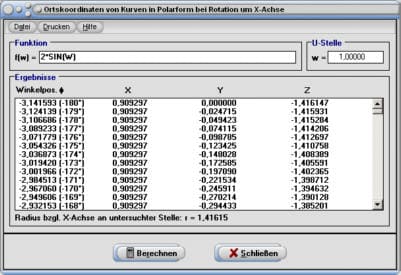 MathProf - Rotationskörper - Polarform - Polarkoordinaten - Darstellen - Integral - Mantelfläche - Oberfläche - Plotten - Programm - Schwerpunkt - Volumenschwerpunkt - Beispiel - Volumenintegral - Integralrechnung - Volumen - Rotationsvolumen - Rotation um x-Achse - 3D-Grafik - 3D-Plotter - 3D-Plot - Rotationskörper - Graph - Grafik - Zeichnen - Plotter - Rechner - Berechnen - Schaubild