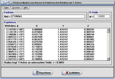 MathProf - Rotationskörper - Drekkörper - Polar - Polarform - Polarkoordinaten - Kurven - Volumen - Körper - Animation - Fläche - Mantelfläche - Oberfläche - Schwerpunkt - Rauminhalt - Drehung um y-Achse - Integralrechnung - Integral - Volumen - Rotationsvolumen - Rotation um y-Achse - Bogenlänge - Grafisch - Darstellen - Plotten - Graph - Grafik - Zeichnen - Plotter - Rechner - Berechnen - Schaubild 