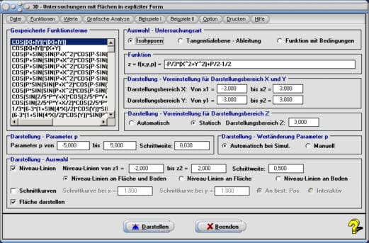 MathProf - Flächenfunktion - Schnittkurve - Schnittkurven - Ebene - Schnittebene - Explizite 3D-Flächen -3D-Plotter - 3D-Grafiken - Dreidimensionale Funktion - 3D-Funktion - 3D-Plotter - 3D-Funktionsplot - Plotten - 3D-Flächen