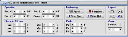 MathProf - Ebene - Schnittpunktberechnung - Schnittwinkel Ebene Gerade - Normierter Normalenvektor - Normalabstand  Punkt Ebene - Vektorielle Gleichung einer Ebene - Rechner - Berechnen - Zeichnen
