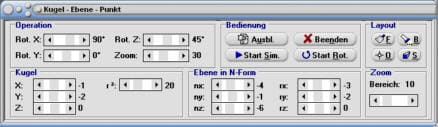 MathProf - Kugel - Ebene - Spurpunkte einer Ebene - Grafik - Abstand - Punkte - Graph - Bild - Zeichnen - Plotter - Darstellung - Berechnung - Vektoren - R3 - Berechnen - Rechner