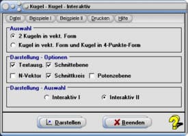 MathProf - Kugeln - Schnittpunkt zweier Kugeln - Lage zweier Kugeln - Vektorrechnung mit Kugeln - Vektorielle Gleichung einer Kugel - Rechner - Berechnen - Zeichnen