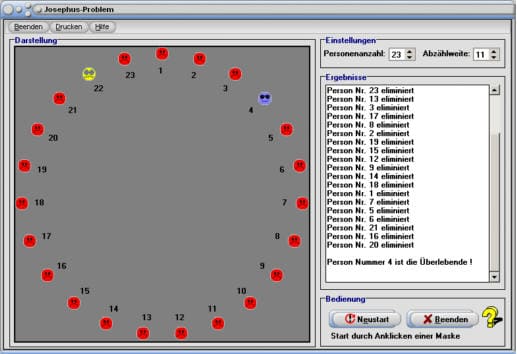 MathProf - Josephus-Problem - Josephus - Problem - Lösung - Rechner - Animation - Definition - Simulation