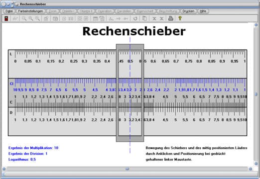 MathProf - Rechenschieber - Rechenstab - Logarithmus - Beschreibung - Dividieren - Multiplizieren - Anleitung - Rechnen